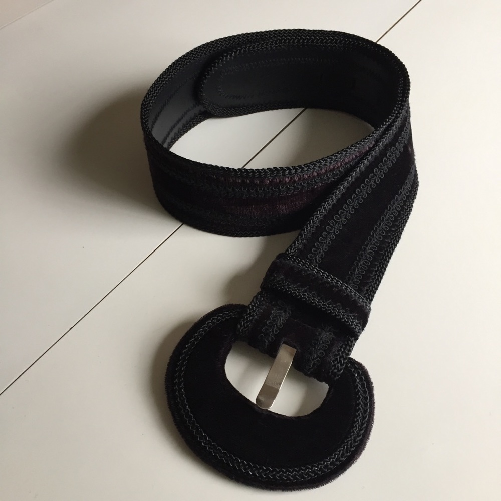 Vintage Black Velvet Giant Buckle Wide Belt